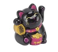 Arm Waving Fortune Cat, Solar Forty Cat Maneki Neko Feng Shui Deuration per Ornamenti per Auto da casa (Siediti lateralmente Nero)
