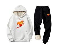 ARMAAN Completo Tuta Uomo Foderato in Pile, Felpa Cappuccio Calda e Pantaloni da Jogging, Abbigliamento Sportivo Termico Invernale per Fairy Tail, Tuta da Corsa Semplice 2 Pezzi,White-XX_l