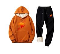 ARMAAN Completo Tuta Uomo Foderato in Pile, Felpa Cappuccio Calda e Pantaloni da Jogging, Abbigliamento Sportivo Termico Invernale per Fairy Tail, Tuta da Corsa Semplice 2 Pezzi,Orange-XX_l