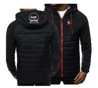 ARMAAN Felpe Cappuccio Uomo Cerniera Completa, Felpe Casual alla Moda A Maniche Lunghe con Tasche Multiple per Mass Effect N7, Giacche Sportive Calde E Accoglienti per Autunno Inverno,Black1-m