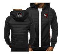 ARMAAN Felpe Cappuccio Uomo Cerniera Completa, Felpe Casual alla Moda A Maniche Lunghe con Tasche Multiple per Mass Effect N7, Giacche Sportive Calde E Accoglienti per Autunno Inverno,Black2-3x_l