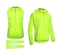 ARMAAN Giacca da ciclismo per uomo/donna Maglia da corsa leggera traspirante impermeabile Gilet senza maniche staccabile 2 in 1 Softshell Protezione UV Magliette da bicicletta Magliette,Green-L