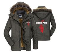 ARMAAN Parka Invernale Da Uomo, Giacca Fleece Spessa E Protettiva Contro Il Vento Per Linkin Park, Parka Windbreaker Cappuccio Rimovibile, Giacca Con Zip Completa, Stile Casual Tasche,Green-5x_l