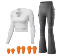 ARMAAN Set Moto Donna Con Protezioni CE Livello 2 - Top Corto Con Design Cut-out E Pantaloni Svasati Con Protezioni Rimovibili, Dettagli Riflettenti E Tasche Cargo Per Guida Urbana,White-EU XL