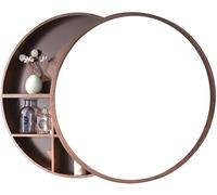Armadietti con Specchio da Bagno Specchio da Parete Rotondo in Legno massello Push-Pull per mobiletto portaoggetti da Bagno Specchio da Bagno (Colore: Noce, Dimensioni: 60 cm | 23,6 Pollici)
