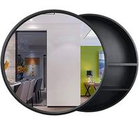 Armadietti con Specchio per Bagno Specchio da Parete Rotondo in Legno massello Push-Pull per mobiletto portaoggetti per Bagno Specchio per Bagno (Colore: Nero, Dimensioni: 70 cm | 27,6 polli