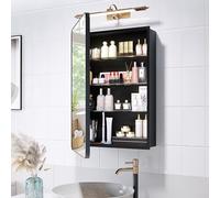 Armadietti da incasso per medicinali per bagno con specchio: 40,6 x 61 cm, piccola superficie da parete, con specchio, con contenitore, cornice moderna nera opaca