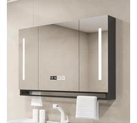 Armadietto a specchio a LED a 3 colori, 100 x 75 x 12 cm, da parete, anti-appannamento, Smart Touch, 3 ripiani, 3 ante (colore A, dimensioni: 90 cm), moderno e funzionale.