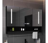 Armadietto a specchio anti-appannamento con luce LED intelligente, display orologio/temperatura, interruttore touch, ripiano portaoggetti a 3 strati e barra porta asciugamani per bagno