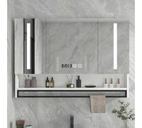Armadietto a specchio anti-appannamento con luce LED intelligente, display orologio/temperatura, interruttore touch, ripiano portaoggetti a 3 strati e barra porta asciugamani per bagno