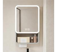 Armadietto a Specchio Bagno LED con Angoli Arrotondati, Mobile Pensile in Alluminio e Fibra di Carbonio, Salvaspazio Parete con Funzione Antiappannamento, Design Elegante.(Gray,40 x 11 x 65 cm)