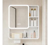 Armadietto a Specchio Bagno LED con Angoli Arrotondati, Mobile Pensile in Alluminio e Fibra di Carbonio, Salvaspazio Parete con Funzione Antiappannamento, Design Elegante.(White,70 x 11 x 65 cm)