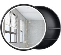Armadietto a Specchio Bagno Tondo con Luce Specchio da Trucco per Camera da Letto in Legno da Parete con Contenitore Specchio da Trucco Rotondo con Luce