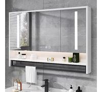Armadietto a specchio da bagno a LED con 3 ante antinebbia e barra portasciugamani Touch Control Illuminazione regolabile a 3 colori da parete 60 x 80 cm (colore: A)