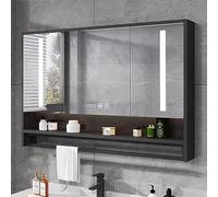 Armadietto a specchio da bagno a LED con anti-appannamento, controllo touch, 3 ante, portasciugamani, regolabile in 3 colori, montaggio a parete 80 x 80 cm (colore: B) - Elegante soluzione di