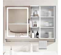 Armadietto A Specchio da Bagno, Armadietto A Specchio per Bagno, Armadietto dei Medicinali A LED, Specchio da Bagno con Contenitore, Armadietto A Specchio da Bagno A, B2, W80*H65cm/W31.5*H25.6in