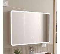 Armadietto a specchio da bagno con antiappannamento HD, controllo a pulsante touch e pannello posteriore per trucco e organizzazione a parete