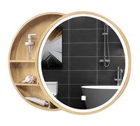 Armadietto a specchio da bagno in legno massello con luce a LED rotondo a parete Storage sh-ll Style Design moderno per lo spazio nizzato Elegante soluzione per la decorazione della casa