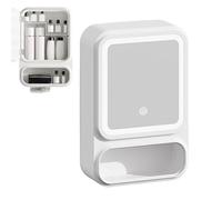 Armadietto a specchio da bagno, specchio da bagno con organizer, dispenser magnetico per fazzoletti da porta con luci a LED, perfetto per decorazioni moderne per shampoo, trucco e vanità, organizer da