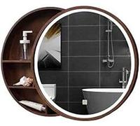 Armadietto a specchio rotondo a LED per bagno a 3 livelli in legno portaoggetti da parete con interruttore touch scorrevole organizer per medicine elegante mobile salvaspazio per la casa