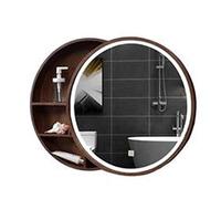 Armadietto a specchio rotondo intelligente con design push-pull, versatile, da parete, per bagno, camera da letto e soggiorno, soluzione a specchio elegante e funzionale