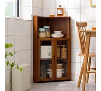 Armadietto ad angolo alto, autoportante da cucina, in bambù, multifunzionale, con ante a doppia apertura in acrilico HD, design salvaspazio per case moderne