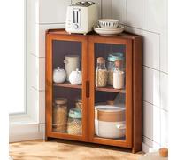 Armadietto ad angolo alto con design autoportante per l'organizzazione della cucina e contenitore multiuso per piatti ad alta definizione in acrilico a doppia porta aperta in materiale di bambù
