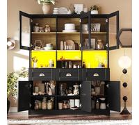 Armadietto alto da cucina con ripiani regolabili per buffet con illuminazione a LED che cambia colore, 140 x 40 x 175 cm, moderno, bianco, per dispensa da cucina