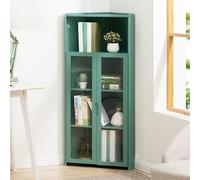 Armadietto angolare a 4 ripiani, vetrina angolare indipendente con ante e ripiani, elegante espositore verde per soggiorno, camera da letto, cucina