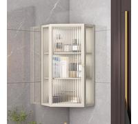 Armadietto angolare da parete con ante in vetro, 3 ripiani, in acciaio al carbonio, per bagno e soggiorno, design salvaspazio, organizer moderno, elegante decorazione per la casa
