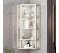 Armadietto angolare da parete con ante in vetro, 3 ripiani, in acciaio al carbonio, per bagno e soggiorno, design salvaspazio, soluzione organizzativa durevole ed elegante