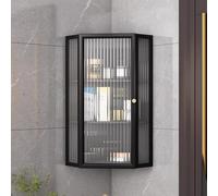 Armadietto angolare da parete con ante in vetro, armadietto a 3 ripiani in acciaio al carbonio per bagno e soggiorno, design salvaspazio ed elegante organizer