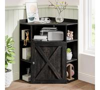 Armadietto angolare, mensola angolare con porte USB e uscite, organizer industriale per piccoli spazi, libreria in legno a 6 cubby per studio, stanza dei giochi, soggiorno (rovere rustico scuro)