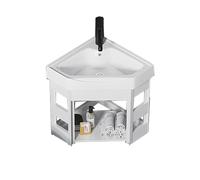 Armadietto angolare moderno da bagno, piccolo lavabo in ceramica, con montaggio a parete, lavabo in ceramica nera, armadietto impermeabile per casa, cucina, patio (bianco, B 43,2 x 43,2 cm)