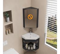 Armadietto angolare moderno da bagno, piccolo lavabo in ceramica, con montaggio a parete, lavabo in ceramica nera, armadietti impermeabili per casa, cucina, patio (nero, B 43,2 x 43,2 cm)