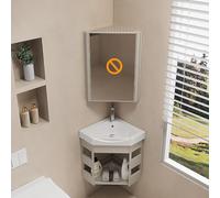 Armadietto angolare moderno da bagno, piccolo lavabo in ceramica, con montaggio a parete, lavabo in ceramica nera, armadietto impermeabile per casa, cucina, patio (cachi, B 43,2 x 43,2 cm)