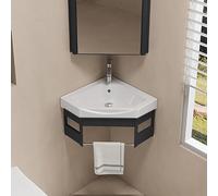 Armadietto angolare per lavabo da bagno con lavabo a parete e rubinetto caldo e freddo combinato per piccoli spazi