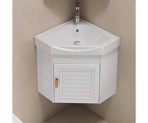 Armadietto angolare per lavabo da bagno con lavabo a parete e rubinetto caldo e freddo combinato per piccoli spazi
