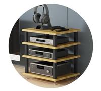 Armadietto audio a 4 ripiani, mensola AV da pavimento per giradischi e unità multimediali, elegante finitura in legno, 40 x 35 x 42 cm, perfetto per l'intrattenimento domestico e il soggiorno