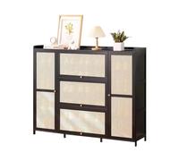 Armadietto autoportante in rattan di bambù con anta, moderno e stretto, per ingresso, salvaspazio, scarpiera per tacchi e stivali, elegante mobile da corridoio, nero
