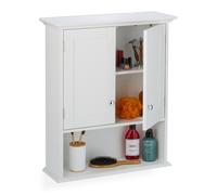 Relaxdays Mobiletto da Bagno Pensile, 3 Ripiani e Anta in MDF, Armadietto Shabby da Parete, HLP: 70,5x60x20 cm, Bianco