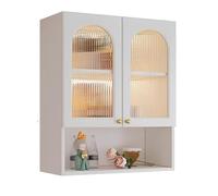 Armadietto Bagno Sospeso Bianco Lucido Grande Capacità di Stoccaggio Materiale Metallico Pensile Sospeso con Pannello Posteriore per Bagno e Cucina(60 * 32 * 80cm)