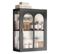 Armadietto Bagno Sospeso Nero Ante Magnetiche Ante Trasparenti Finitura Laccata Mobili Bagno Salvaspazio con Ripiani Regolabili Adatto per Soggiorno(30 * 14 * 54cm)