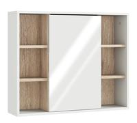 Armadietto con Specchio in MDF e Truciolato con 3 Ripiani Laterali e Ripiano Regolabile Interno, 60x14.5x49.4 cm