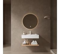 Armadietto da bagno 75 cm, lavabo da bagno, vasca rettangolare in acrilico bianco, rubinetto non incluso, colore naturale venatura del legno