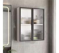 Armadietto da bagno a parete, bianco, doppia porta in vetro, armadietto per medicine, organizer multiuso per WC e cucina, 60 x 14 x 60 cm