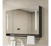 Armadietto da bagno a parete con 3 ante a specchio, armadio con illuminazione a LED, dimmerabile, design moderno, nero, 80 x 12 x 75 cm, soluzione salvaspazio
