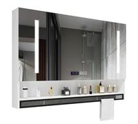 Armadietto da bagno a parete con 3 ripiani, luce LED, orologio a specchio anti-appannamento, 100 cm, mobile portaoggetti con 2 ante per arredo bagno bianco (dimensioni: 60 x 80)