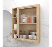 Armadietto da bagno a parete con anta in vetro, 3 ripiani aperti, per camera da letto e soggiorno, design elegante, 70 cm