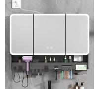 Armadietto da bagno a parete con ripiani aperti, armadietto per medicinali da incasso con specchio, armadietto per medicine con specchio, specchio da bagno con struttura in alluminio smussato (grigio